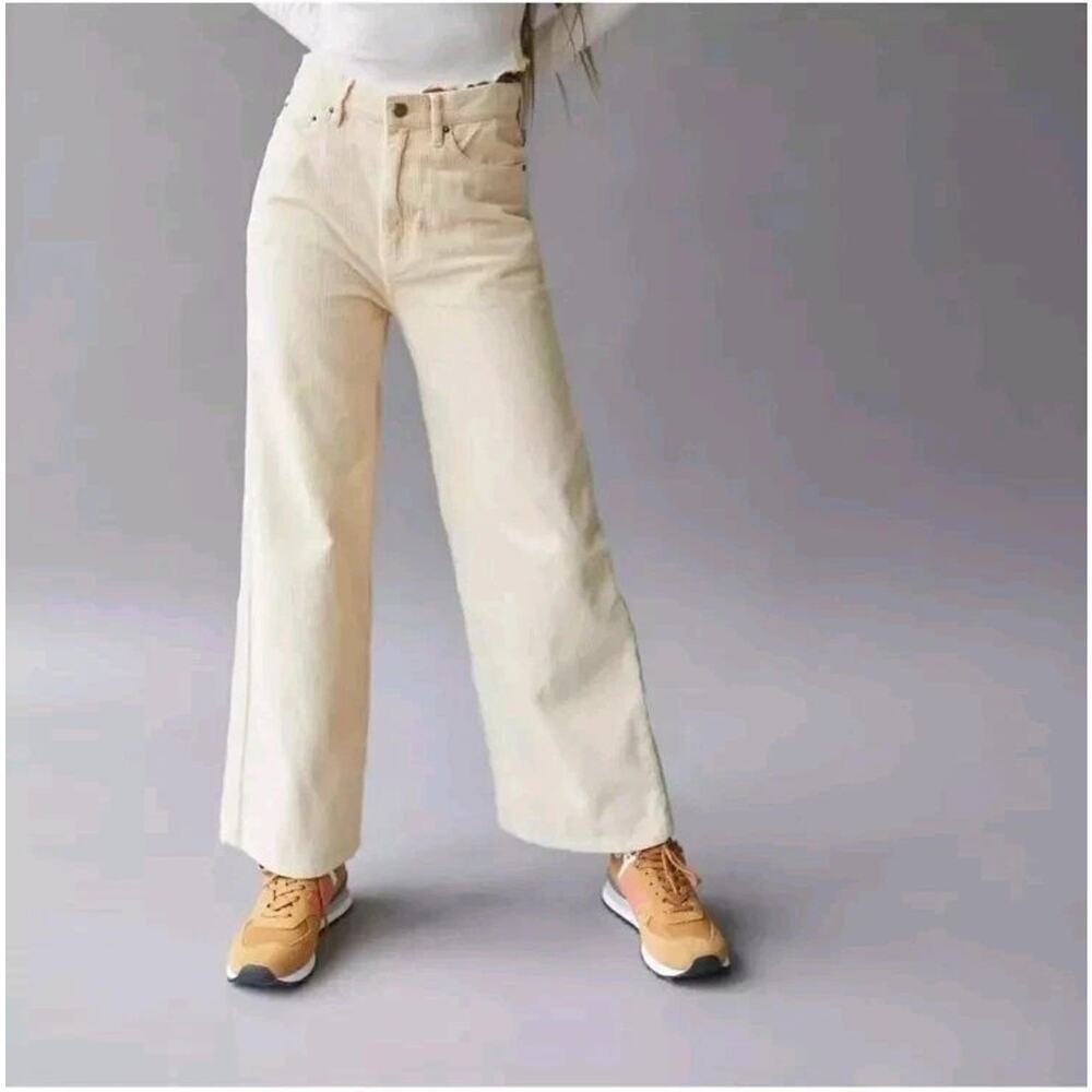 Urban Outfitters BDG Womens 27‎ High Rise Wide Leg Corduroy Trousers Pants Cream